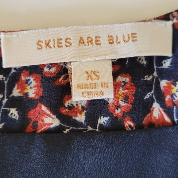Skies Are Blue Long Sleeve Blouse Navy Floral V-Neck Top Womens Size XS - Picture 11 of 14